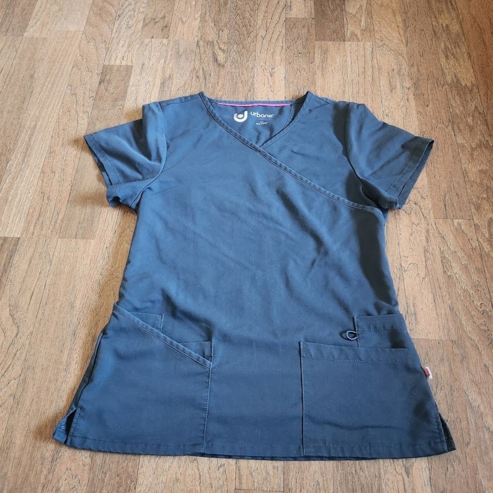 Urbane Ultimate Scrub Top Womens Small Charcoal Grey V-Neck Short Sleeve 522